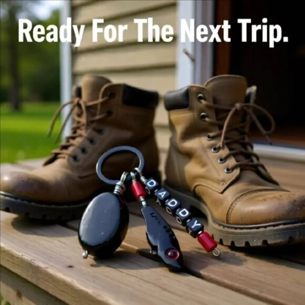 DADDY! Personalized Fishing Lure Key Chain - Black Onyx + Black Fish Key Ring